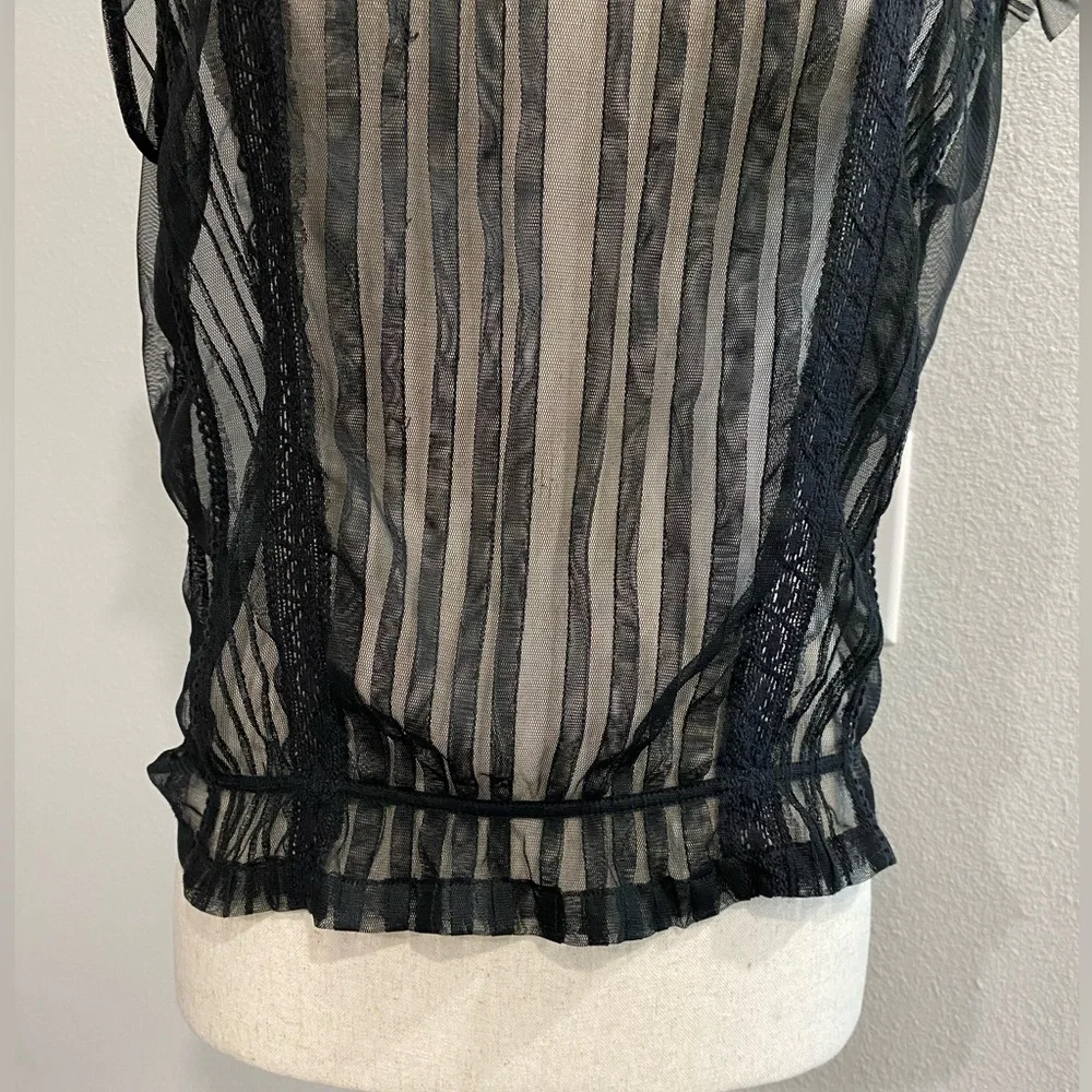 Elegant Black Sheer Striped Women's Top - Picture 3 of 12